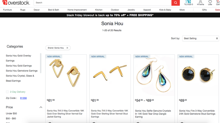 SONIA HOU Jewelry is on Overstock!