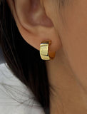 Image Title Female model wearing BOSS 18K GOLD VERMEIL OVER STERLING SILVER MINIMALIST CHUBBY MINI SMALL HOOP EARRINGS by Sonia Hou Jewelry
