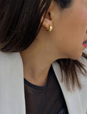 Image Title Female model wearing BOSS 18K GOLD VERMEIL OVER STERLING SILVER MINIMALIST CHUBBY MINI SMALL ROUND HOOP EARRINGS by Sonia Hou Jewelry
