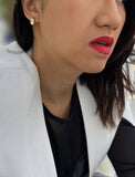 Image Title Female model wearing BOSS 18K GOLD VERMEIL OVER STERLING SILVER MINIMALIST CHUBBY MINI SMALL ROUND HOOP EARRINGS by Sonia Hou Jewelry