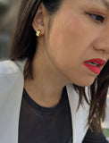 Image Title Female model wearing BOSS 18K GOLD VERMEIL OVER STERLING SILVER MINIMALIST CHUBBY MINI SMALL ROUND HOOP EARRINGS by Sonia Hou Jewelry