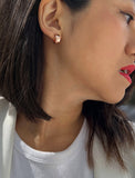 Image Title Female model wearing BOSS 18K ROSE GOLD VERMEIL OVER STERLING SILVER MINIMALIST CHUBBY MINI SMALL ROUND HOOP EARRINGS by Sonia Hou Jewelry