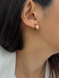 Female model wearing BOSS 18K ROSE GOLD VERMEIL OVER STERLING SILVER MINIMALIST CHUBBY MINI SMALL ROUND HOOP EARRINGS by Sonia Hou Jewelry