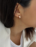 Image Title Female model wearing BOSS 18K ROSE GOLD VERMEIL OVER STERLING SILVER MINIMALIST CHUBBY MINI SMALL ROUND HOOP EARRINGS by Sonia Hou Jewelry