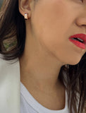 Image Title Female model wearing BOSS 18K ROSE GOLD VERMEIL OVER STERLING SILVER MINIMALIST CHUBBY MINI SMALL ROUND HOOP EARRINGS by Sonia Hou Jewelry
