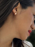 Image Title Female model wearing BOSS 18K ROSE GOLD VERMEIL OVER STERLING SILVER MINIMALIST CHUBBY MINI SMALL HOOP EARRINGS by Sonia Hou Jewelry