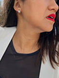 Image Title Female model wearing minimalist dainty small thick bold everyday BOSS 925 Sterling Silver Chubby Mini Huggie Hoop Earrings by Sonia Hou, a celebrity Chinese AAPI demi-fine fashion costume jewelry designer