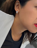 Image Title Female model wearing minimalist dainty small thick bold everyday BOSS 925 Sterling Silver Chubby Mini Huggie Hoop Earrings by Sonia Hou, a celebrity Chinese AAPI demi-fine fashion costume jewelry designer