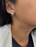 Image Title Female model wearing minimalist dainty small thick bold everyday BOSS 925 Sterling Silver Chubby Mini Huggie Hoop Earrings by Sonia Hou, a celebrity Chinese AAPI demi-fine fashion costume jewelry designer