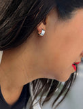 Image Title Female model wearing minimalist dainty small thick bold everyday BOSS 925 Sterling Silver Chubby Mini Huggie Hoop Earrings by Sonia Hou, a celebrity Chinese AAPI demi-fine fashion costume jewelry designer
