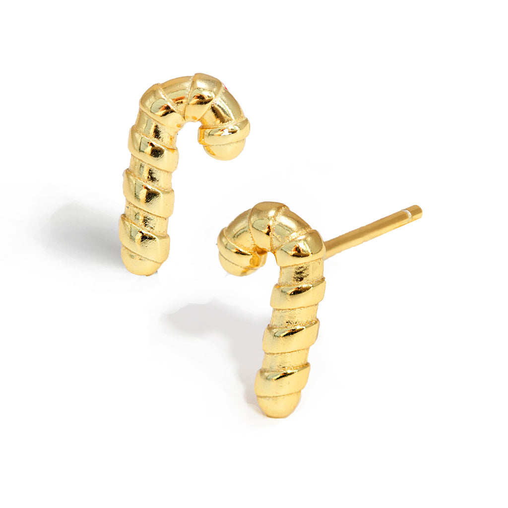 Image Title Candy Cane Holiday Festive Christmas Earrings in 18K Gold Over With Sterling Silver by AAPI Celebrity Jewelry Designer Sonia Hou