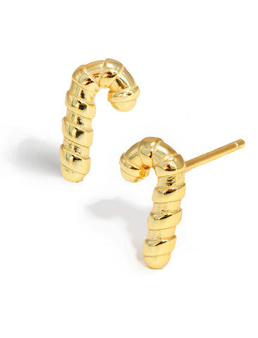 Image Title Candy Cane Holiday Festive Christmas Earrings in 18K Gold Over With Sterling Silver by AAPI Celebrity Jewelry Designer Sonia Hou