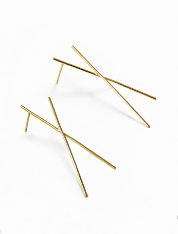 Image Title Asian Inspired Chopsticks Minimalist Long Thin Dangle Earrings in 925 Sterling Silver by Sonia Hou, a celebrity AAPI demi-fine jewelry designer.