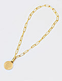 Image Title Gender neutral, culturally inclusive Day Of The Dead Mexican Sugar Skull Charm 3-Way Convertible Coin Pendant with a Large Paperclip Link Chain Statement Bold Thick Chunky Layering Stacking Rectangular Necklace in 18K Gold Vermeil Over Sterling Silver by Sonia Hou, a celebrity AAPI Chinese demi-fine jewelry designer. This holiday is also known as Dia De Los Muertos, and can also be worn for Halloween!