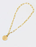 Image Title Gender neutral, culturally inclusive Day Of The Dead Mexican Sugar Skull Charm 3-Way Convertible Coin Pendant with a Large Paperclip Link Chain Statement Bold Thick Chunky Layering Stacking Rectangular Necklace in 18K Gold Vermeil Over Sterling Silver by Sonia Hou, a celebrity AAPI Chinese demi-fine jewelry designer. This holiday is also known as Dia De Los Muertos, and can also be worn for Halloween!