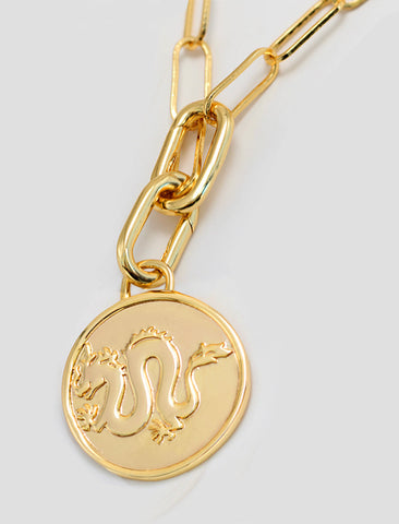 LUCKY DRAGON Asian Charm Coin Pendant Necklace