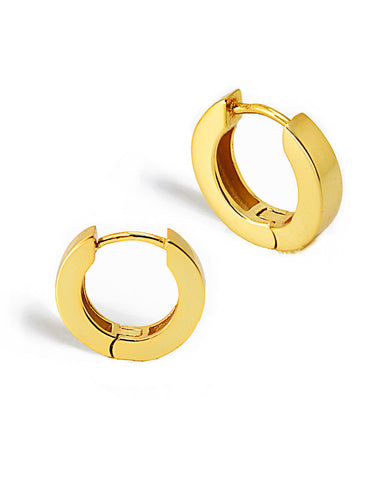 Image Title Essential Minimalist 18K Gold Vermeil With 925 Sterling Silver base mini small tiny chunky bold thick dainty stacking layering statement round hoop huggie earrings by Sonia Hou, a celebrity AAPI Chinese demi-fine jewelry designer