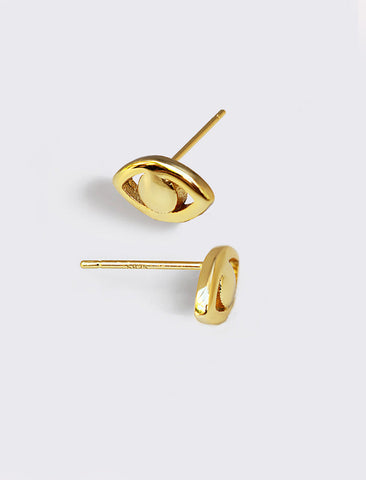 Image Title Tiny dainty small minimalist inclusive Evil Eye Stud Earrings, inspired by Greek culture, in 18K Gold Vermeil With Sterling Silver base by Sonia Hou, a celebrity AAPI Chinese demi-fine fashion costume jewelry designer