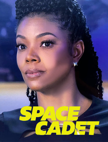 Image Title Celebrity actress Gabrielle Union wearing gold SQUARE stud earrings by SONIA HOU Jewelry in Amazon Prime's Space Cadet movie, executive produced by Emma Roberts