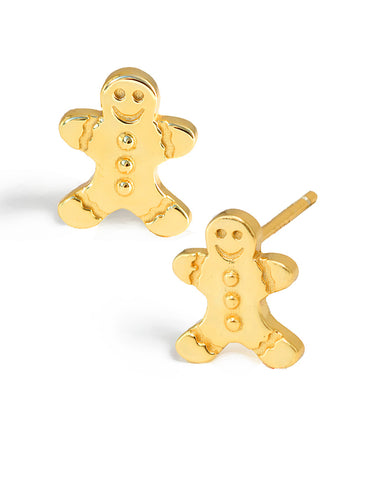 Image Title Gingerbread Holiday Festive Christmas Earrings in 18K Gold Over With Sterling Silver by AAPI Celebrity Jewelry Designer Sonia Hou