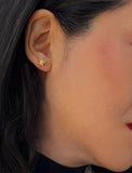 Image Title Female model wearing Holiday Sparkle Festive Christmas Earrings in 18K Gold Over With Sterling Silver by AAPI Celebrity Jewelry Designer Sonia Hou