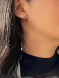 Image Title Female model wearing Holiday Sparkle Festive Christmas Earrings in Sterling Silver by AAPI Celebrity Jewelry Designer Sonia Hou
