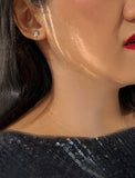 Image Title Female model wearing Holiday Sparkle Festive Christmas Earrings in Sterling Silver by AAPI Celebrity Jewelry Designer Sonia Hou