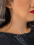 Image Title Female model wearing Holiday Sparkle Festive Christmas Earrings in Sterling Silver by AAPI Celebrity Jewelry Designer Sonia Hou