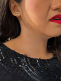 Image Title Female model wearing Holiday Sparkle Festive Christmas Earrings in Sterling Silver by AAPI Celebrity Jewelry Designer Sonia Hou