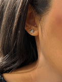 Image Title Female model wearing Holiday Sparkle Festive Christmas Earrings in Sterling Silver by AAPI Celebrity Jewelry Designer Sonia Hou