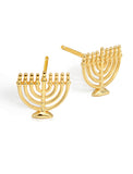 Image Title Menorah Jewish Hanukkah Holiday Festive Earrings in 18K Gold over Sterling Silver by AAPI Celebrity Jewelry Designer Sonia Hou