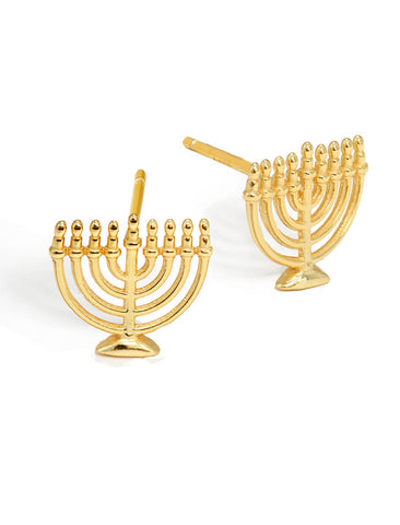 Image Title Menorah Jewish Hanukkah Holiday Festive Earrings in 18K Gold over Sterling Silver by AAPI Celebrity Jewelry Designer Sonia Hou