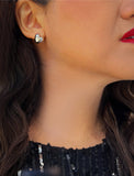 Image Title Woman wearing Puffy Heart Stud Earrings in Sterling Silver by AAPI Asian Celebrity Jewelry Designer Sonia Hou - Perfect for Valentine's Day Gift, Mother's Day, Anniversary