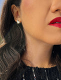 Image Title Woman wearing Puffy Heart Stud Earrings in Sterling Silver by AAPI Asian Celebrity Jewelry Designer Sonia Hou - Perfect for Valentine's Day Gift, Mother's Day, Anniversary
