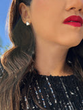 Image Title Woman wearing Puffy Heart Stud Earrings in Sterling Silver by AAPI Asian Celebrity Jewelry Designer Sonia Hou - Perfect for Valentine's Day Gift, Mother's Day, Anniversary