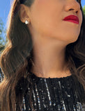 Image Title Woman wearing Puffy Heart Stud Earrings in Sterling Silver by AAPI Asian Celebrity Jewelry Designer Sonia Hou - Perfect for Valentine's Day Gift, Mother's Day, Anniversary