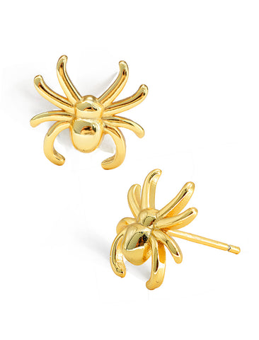 Image Title Gold Spider Halloween Earrings in 18K Gold Over With Sterling Silver by AAPI Celebrity Jewelry Designer Sonia Hou