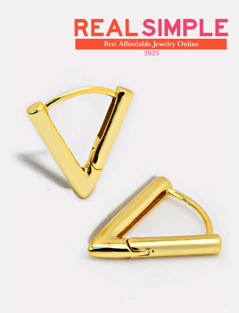 Image Title ACHIEVE TRIANGLE GEOMETRIC HUGGIE EARRINGS IN 18K GOLD VERMEIL With Sterling Silver base by Sonia Hou Jewelry