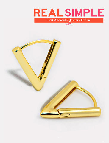 Image Title ACHIEVE TRIANGLE GEOMETRIC HUGGIE EARRINGS IN 18K GOLD VERMEIL With Sterling Silver base by Sonia Hou Jewelry