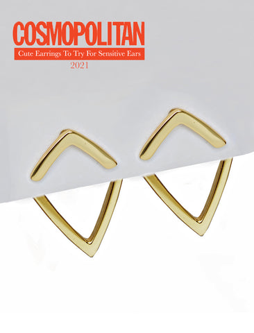 Image Title Small modern geometric minimalist simple 2-way convertible TRILL dainty wishbone diamond front back ear jacket stud earrings in 925 sterling silver by Sonia Hou, a celebrity AAPI Chinese demi-fine fashion costume jewelry designer