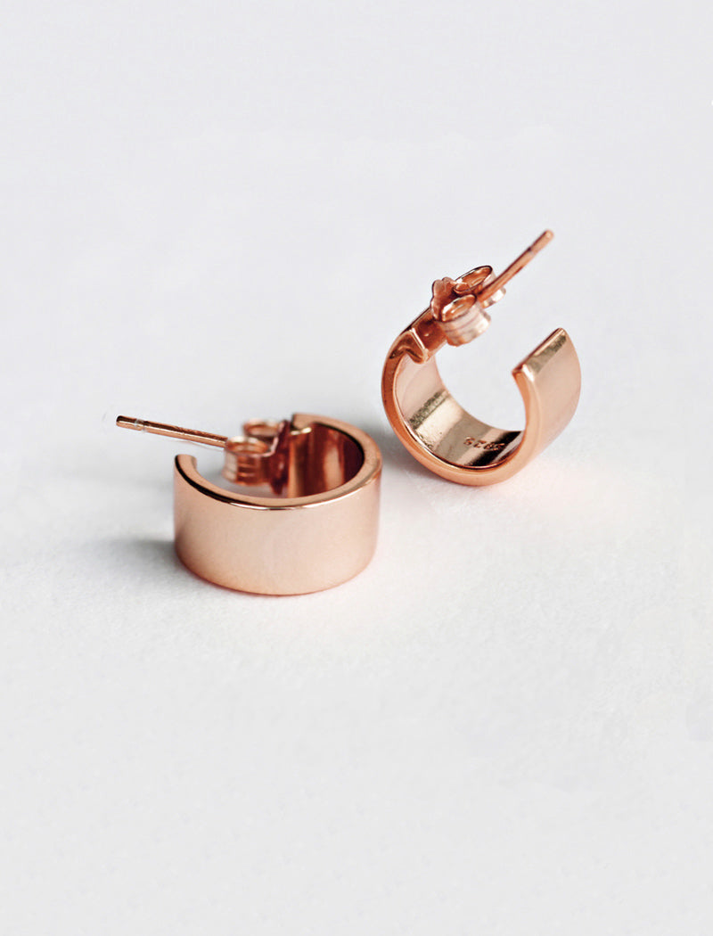 Image Title BOSS 18K ROSE GOLD VERMEIL OVER STERLING SILVER MINIMALIST CHUBBY MINI SMALL ROUND HOOP EARRINGS by Sonia Hou Jewelry
