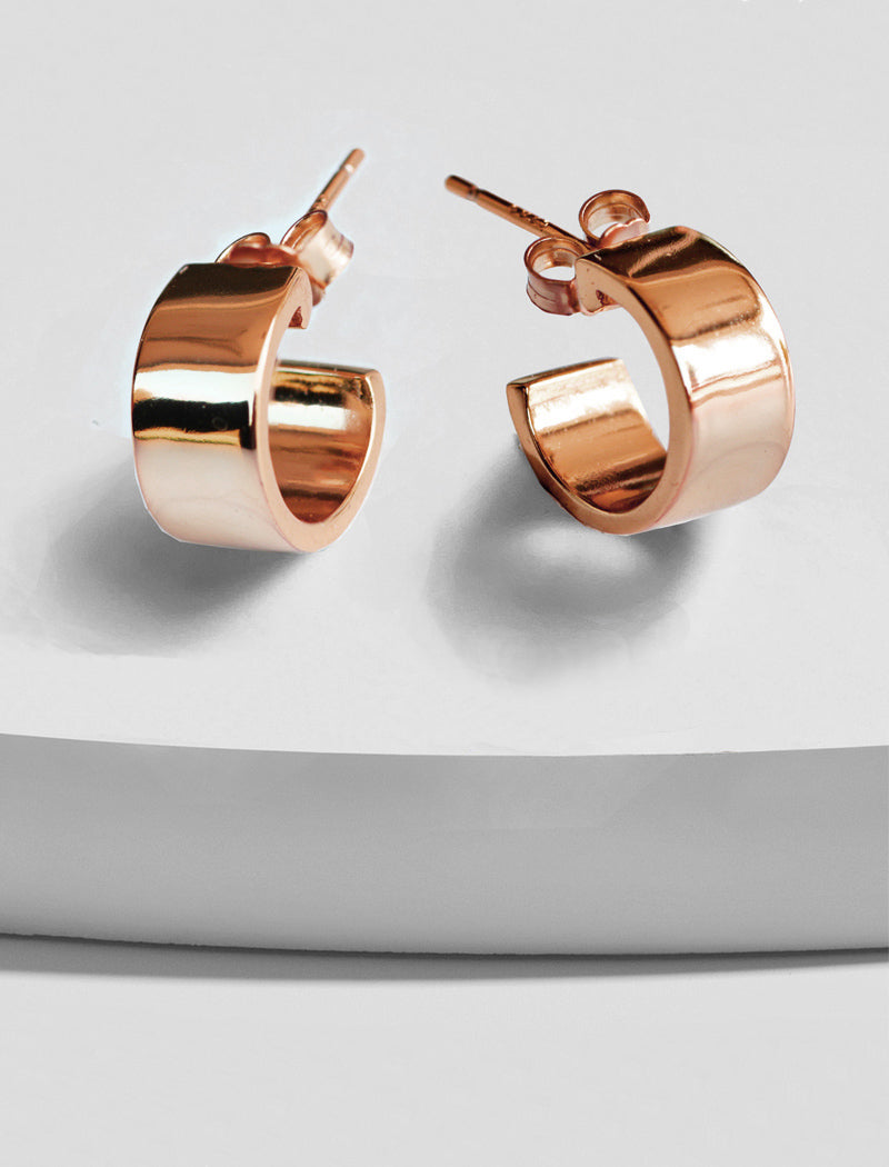 Image Title BOSS 18K ROSE GOLD VERMEIL OVER STERLING SILVER MINIMALIST CHUBBY MINI SMALL HOOP EARRINGS by Sonia Hou Jewelry