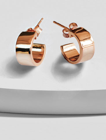 Image Title BOSS 18K ROSE GOLD VERMEIL OVER STERLING SILVER MINIMALIST CHUBBY MINI SMALL HOOP EARRINGS by Sonia Hou Jewelry