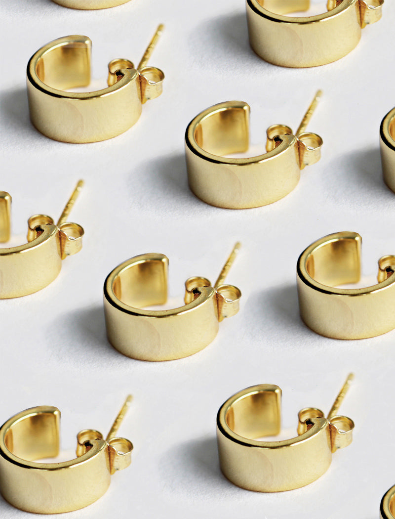 Image Title Minimalist dainty small thick bold everyday BOSS 925 Sterling Silver Chubby Mini Huggie Hoop Earrings by Sonia Hou, a celebrity Chinese AAPI demi-fine fashion costume jewelry designer