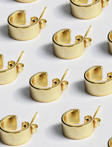 Image Title Minimalist dainty small thick bold everyday BOSS 925 Sterling Silver Chubby Mini Huggie Hoop Earrings by Sonia Hou, a celebrity Chinese AAPI demi-fine fashion costume jewelry designer