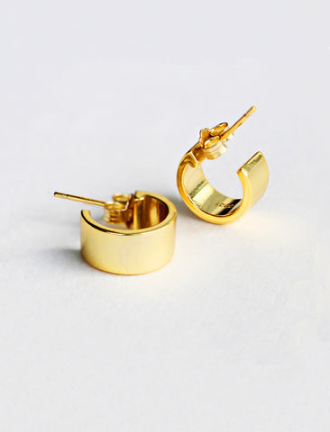 BOSS 18K GOLD OVER STERLING SILVER CHUBBY MINI HOOP EARRINGS