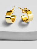 Image Title Female model wearing BOSS 18K GOLD VERMEIL OVER STERLING SILVER MINIMALIST CHUBBY MINI SMALL ROUND HOOP EARRINGS by Sonia Hou Jewelry