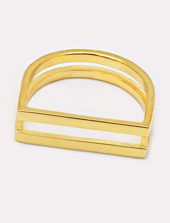 C.E.O. BOLD THICK GEOMETRIC RECTANGULAR RING IN 18K GOLD VERMEIL OVER STERLING SILVER BY SONIA HOU JEWELRY