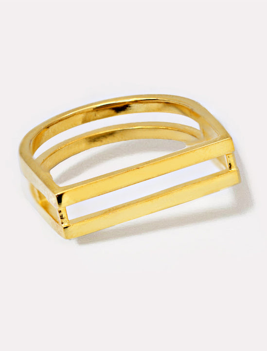 C.E.O. BOLD THICK GEOMETRIC RECTANGULAR STATEMENT RING IN 18K GOLD VERMEIL OVER STERLING SILVER BY SONIA HOU JEWELRY