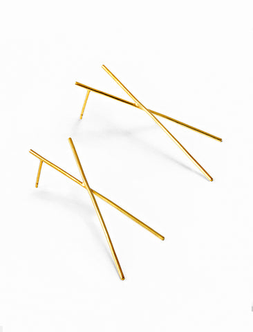 Image Title Inclusive Asian Inspired Chopsticks Minimalist Long Thin Dangle Earrings in 18K Gold Vermeil With Sterling Silver base by Sonia Hou, a celebrity AAPI demi-fine jewelry designer.
